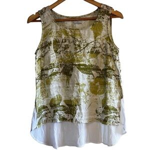 Click linen leaf print sleeveless rounded hem top size S excellent condition
